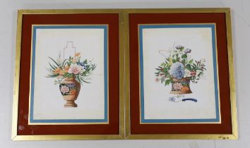 Two Chinese pith paper paintings, Still life’s of flowers in baskets, 22 x 17cm