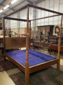 A George III style oak and mahogany four poster bed frame, length 215cm, depth 159cm, height 216cm