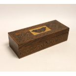 A Tunbridgeware rosewood half square mosaic and butterfly mosaic glove box, circa 1830-50, 24cm