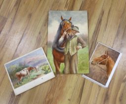 George James Rankin (1864-1937), three watercolours, Ploughman & cart horse, study of a bay horse