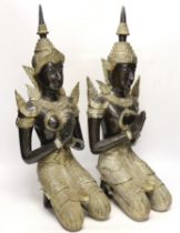 Two 20th century gilt decorated metal models of 'Thai Buddhas', 54 cm high