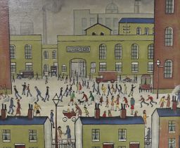 After Laurence Stephen Lowry RBA RA (British 1887-1976), oleograph on canvas, Salford Factory