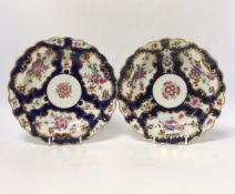 Two Worcester scale blue floral dishes, c.1770, 21cm in diameter