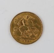 British Gold coins, Edward VII half sovereign, 1908, VF