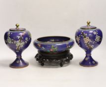 A pair of early 20th century Chinese cloisonné enamel jars and covers, together with a similar