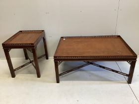 Two reproduction George III style rectangular mahogany coffee tables, larger width 108cm, depth
