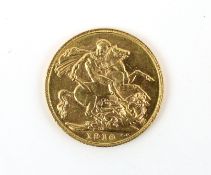 British Gold Coins, Edward VII sovereign 1910C, Ottawa mint, about EF (S3970)