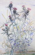 Euphen Alexander (Scottish 1917-2008), watercolour, 'Scottish Thistles and Bluebells', signed