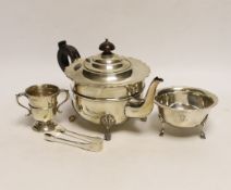 A George V silver teapot, J. Sherwood & Sons, Birmingham, 1913, an Irish silver sugar bowl pair of