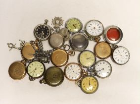 A collection of assorted pocket watches, including Waltham gold plated and three other gold