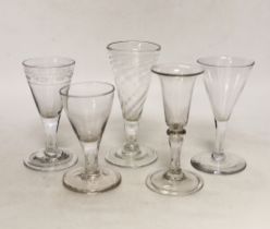 A wrythen ale glass and four others, late 18th and 19th century, tallest 13cm