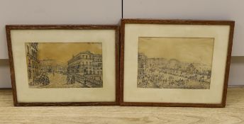 19th century Neapolitan School, two pen and ink drawings, Naples views, each inscribed, largest 17 x