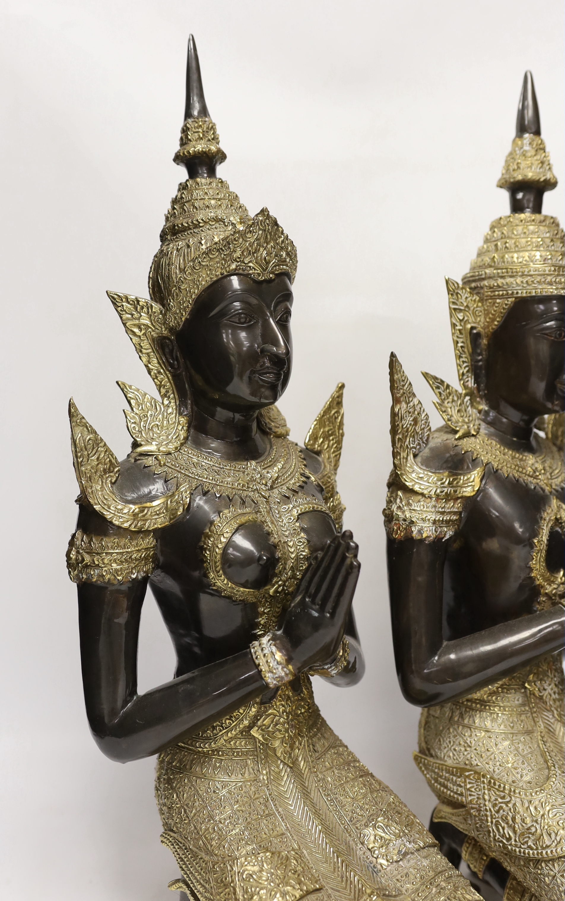 Two 20th century gilt decorated metal models of 'Thai Buddhas', 54 cm high - Image 2 of 4