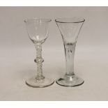 Two Georgian drinking glasses comprising, c.1760 opaque twist cordial glass and c.1750 drawn trumpet