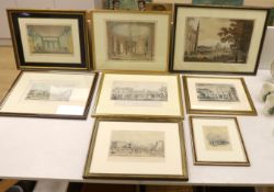 Eight 19th century engravings and prints of Brighton Pavilion and Old Steine, some hand coloured