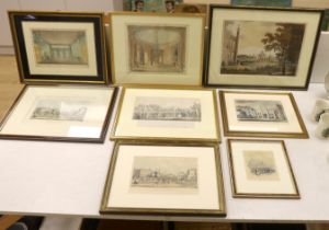 Eight 19th century engravings and prints of Brighton Pavilion and Old Steine, some hand coloured