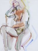 Samuel Dodwell (1909-1990), ink and watercolour, Seated female nude, signed, details verso, 49 x