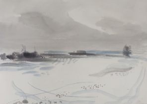 Leslie Worth (1923-2009), watercolour, 'Snowscape, Study No. 1', unsigned, label verso, 19 x 27cm