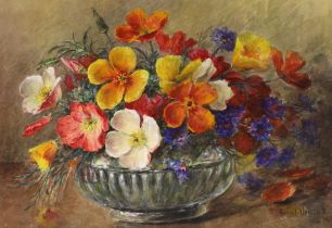 Annie Louise Pressland (1862-1933), pair of watercolours on card, Still life’s of flowers in