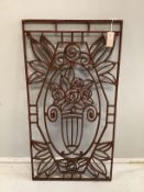 A decorative rectangular wrought iron panel width 50cm, height 95cm.