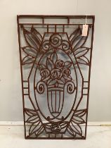 A decorative rectangular wrought iron panel width 50cm, height 95cm.