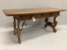 A Spanish style rectangular walnut coffee table, width 117cm, depth 47cm, height 51cm