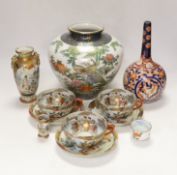 Japanese ceramics including an Imari bottle vase, a Satsuma vase and Kutani eggshell porcelain,