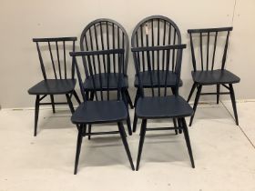 Six (4 plus 2) Ercol style comb back dining chairs, later painted