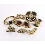 A Christian Dior gilt metal and coloured paste set quatrefoil brooch, 37mm and pair of similar ear