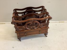 A Victorian rosewood three division Canterbury, width 55cm, depth 35cm, height 43cm