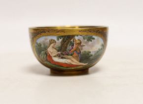 A Meissen Marcolini period cabinet cup, hand painted with figures beneath a tree and gilded