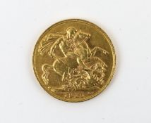 British Gold Coins, Edward VII sovereign 1910C, Ottawa mint, line of minute dents below chin,
