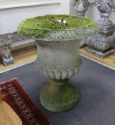 A large reconstituted stone campana garden urn, diameter 75cm, height 89cm