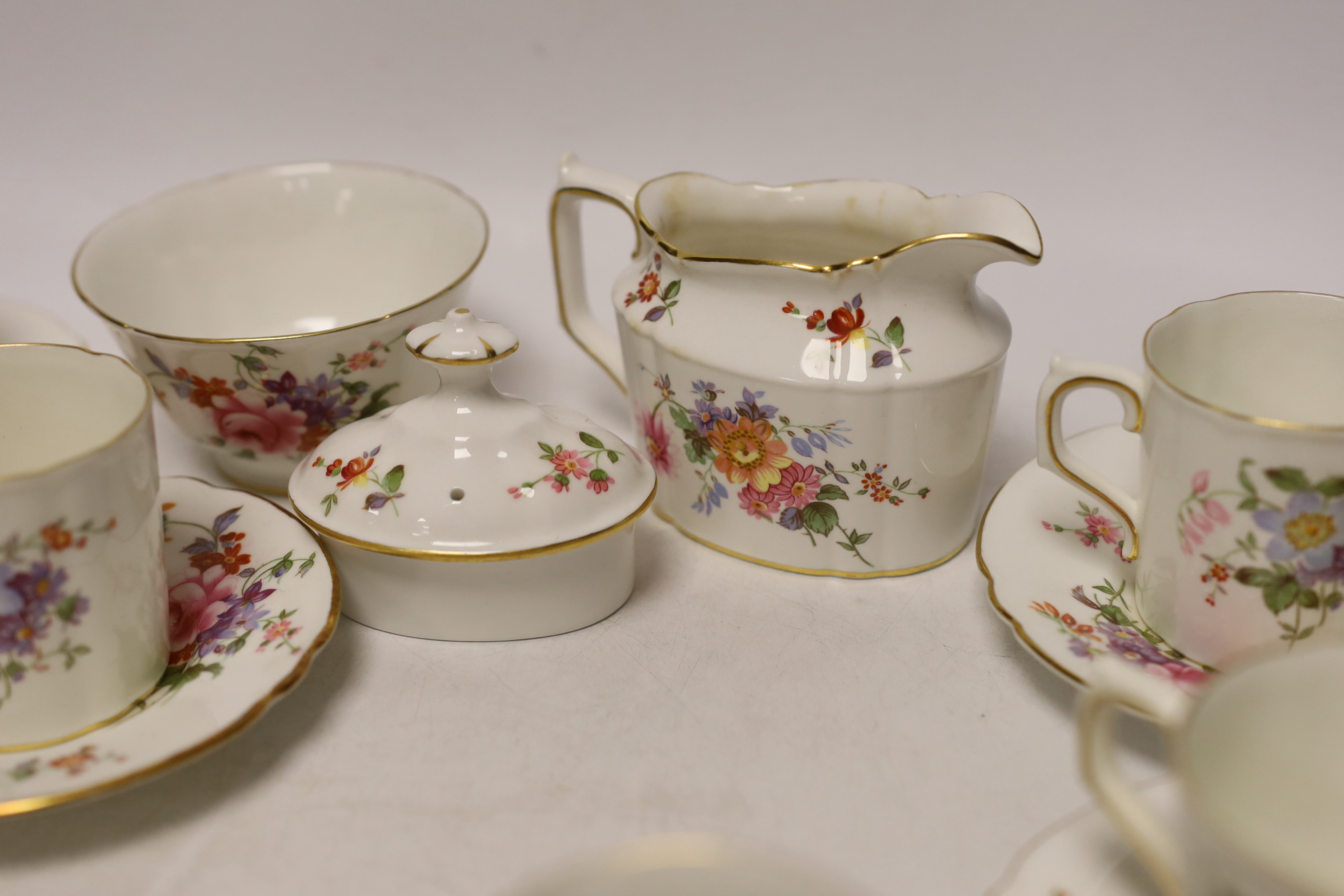 A Royal Crown Derby Posies coffee set comprising of seven cups and saucers, a sugar bowl and milk - Image 4 of 6