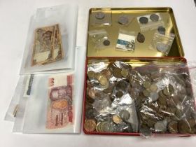 British coins, various models and bank notes, to include George V to QEII Florins, threepence