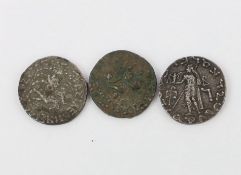 Indo-Scythian coins, two AR Tetradrachm, Azes II (35-12BC), 9.47 and 9.63g and Azes I tetradrachm,
