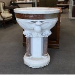A Victorian carved rouge marble font, top engraved 'One Faith One Baptism One Lord', diameter