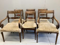 A set of six Biedermeier style inlaid maple dining chairs (two with arms)
