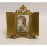 A French Palais Royale easel enamel plaque, Fontaine de L'amitie, retailed by Rodrigues of