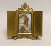 A French Palais Royale easel enamel plaque, Fontaine de L'amitie, retailed by Rodrigues of