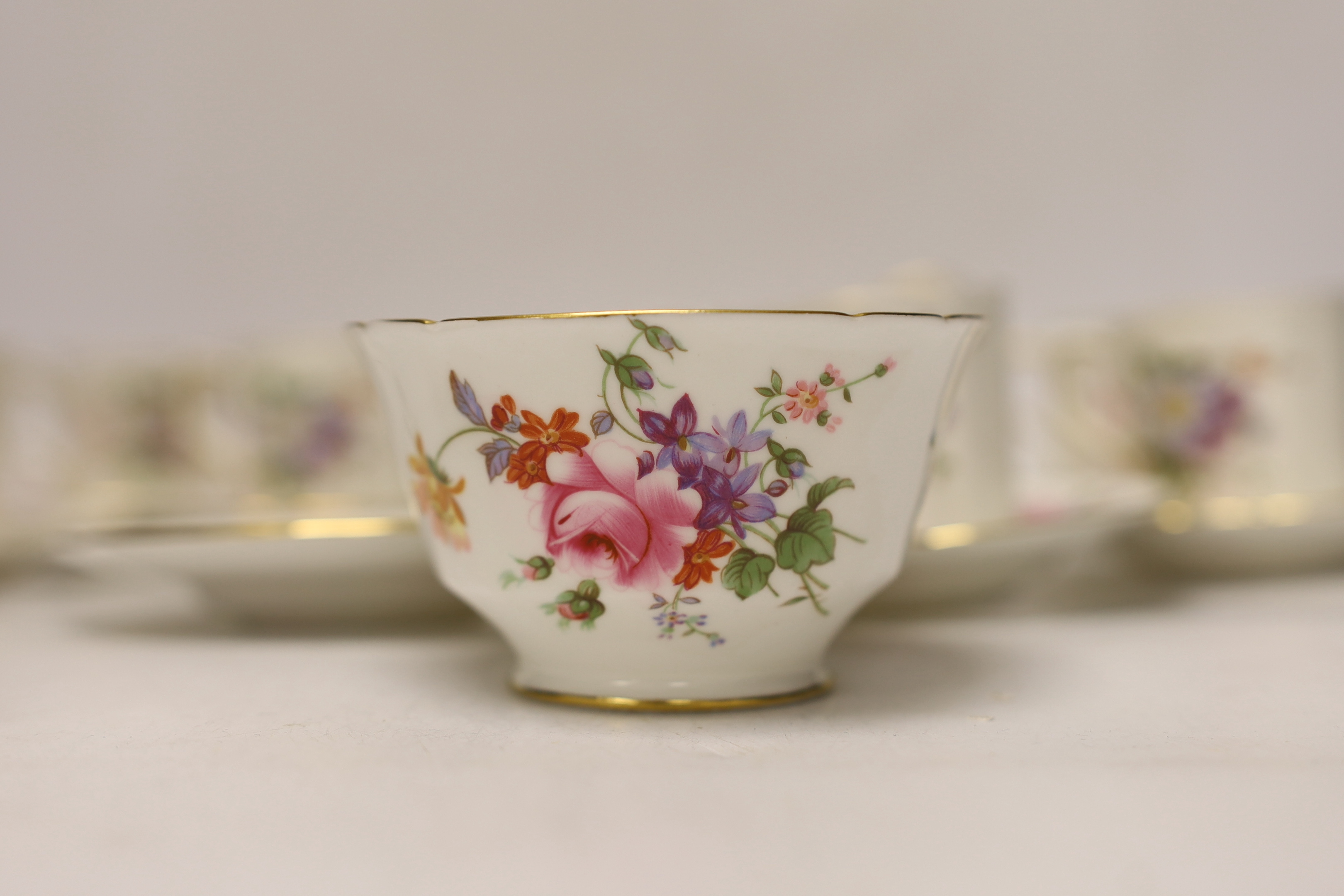 A Royal Crown Derby Posies coffee set comprising of seven cups and saucers, a sugar bowl and milk - Image 5 of 6