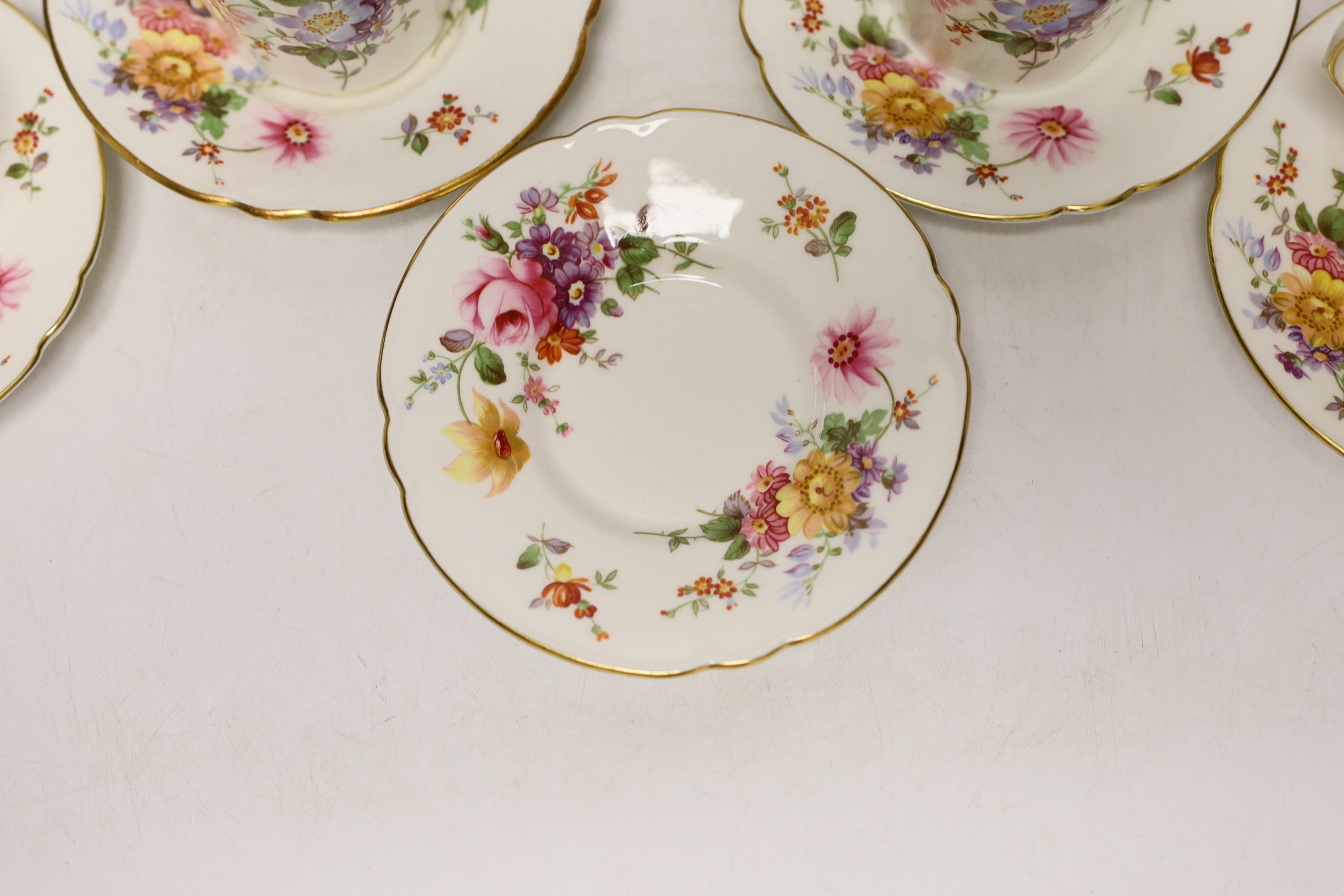 A Royal Crown Derby Posies coffee set comprising of seven cups and saucers, a sugar bowl and milk - Image 3 of 6