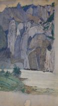 Early 20th Century English School, pencil and watercolour, A river gorge, monogrammed and dated