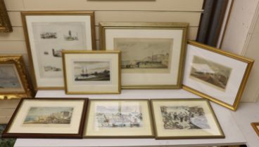 Seven 19th century engravings and prints of Brighton views, some hand coloured, including after M