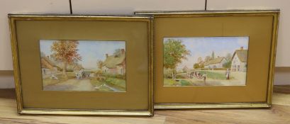 Robert Hollands Walker (fl.1882-1920) pair of heightened watercolours, village street scenes,