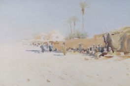 Augustus Osborne Lamplough (1877-1930) Orientalist watercolour, figures and camels, signed, 34 x