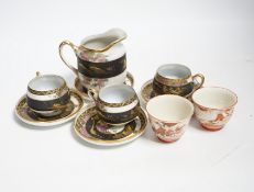 Two Japanese Kutani tea bowls, 19th century and a Japanese egg shell part tea set