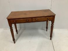 A Victorian mahogany two drawer side table, width 104cm, depth 46cm, height 72cm