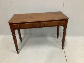 A Victorian mahogany two drawer side table, width 104cm, depth 46cm, height 72cm