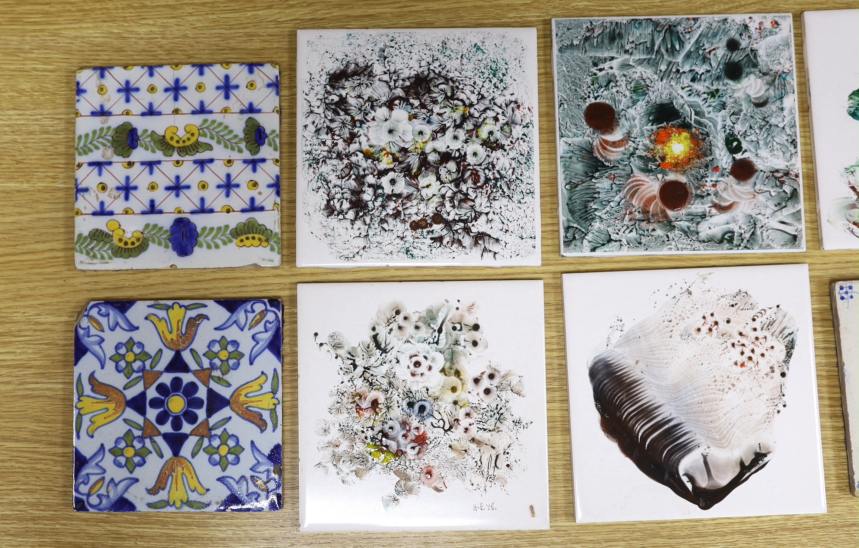 A group of tiles painted by Harold Elvin for H and R Johnson Ltd and earlier tin glazed tiles - Image 2 of 4